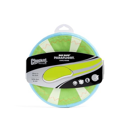 Chuckit! Max Glow Paraflight Flying Disc Dog Toy, Large, 1 Pack - color: Green/Max Glow, size: Large