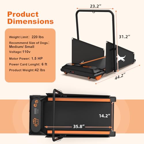 Dog Treadmill for Small and Medium Dogs, Pet Pacer Treadmill with Incline, Remote Control, 2.5HP Quiet Motor, 12 Training Programs, Cushioned Running Belt