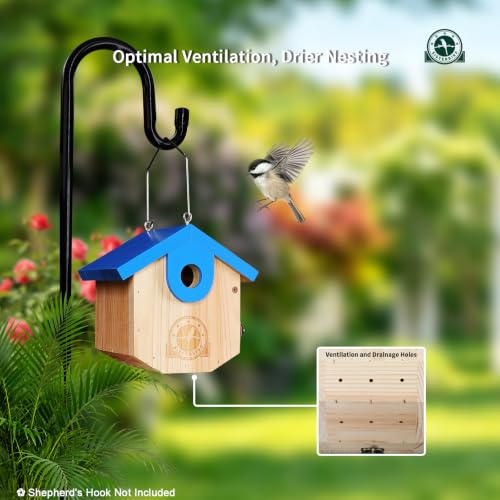 SISTERBIRD Wren Bird Houses for Outside, Bird House Warming Gifts, Blue - color: Blue