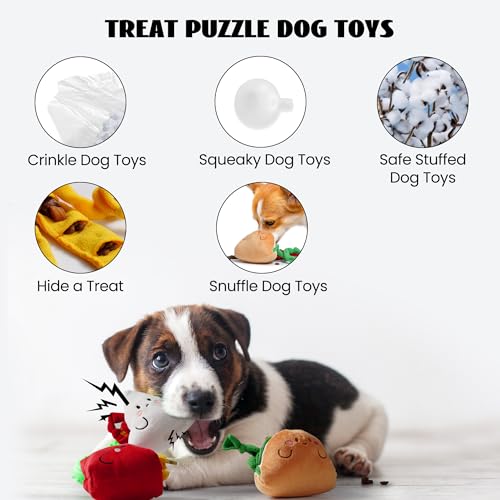 Nocciola Squeaky Hide and Seek Dog Snuffle Food Toys, Interactive Plush Stuffed Pet Supplies for Puppy Small Medium Breeds, Cute Burrow Cognitive Digging Treat Hiding Enrichment Puzzle Toy, 3 Packs - style: Food Dog Toys