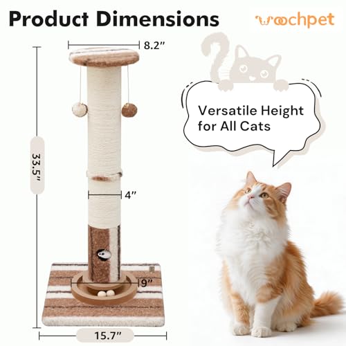 Woochpet Cat Scratching Post,Heavy Duty Green Sisal Scratcher with Cat Toys - color: Brown