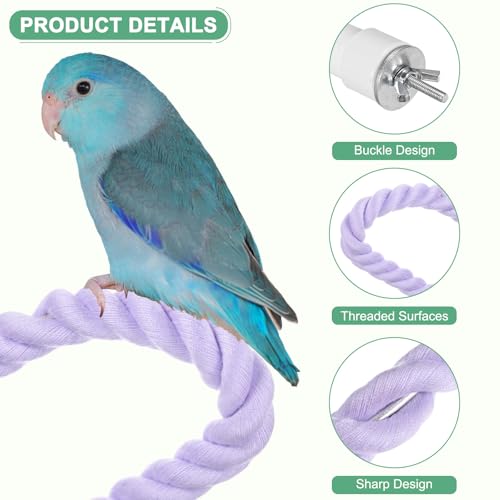 M METERXITY 2-Pack Rope Perches for Bird Cages, 23.6 in Length Comfort Grip Flexible Rope Perch Beak & Paw Grinding for Parrots/Cockatiels/Parakeets, Bird Platform Sand [Purple] - color: Purple, size: 23.6 in