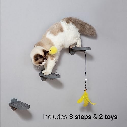 SVD.PET 3-Pack Cat Steps, Climbing Stairs with Replaceable Felt Pad, Shelves with Cat Toy, Wall Furniture (Dark Grey) - color: Dark Grey, size: Climbing Step x 3