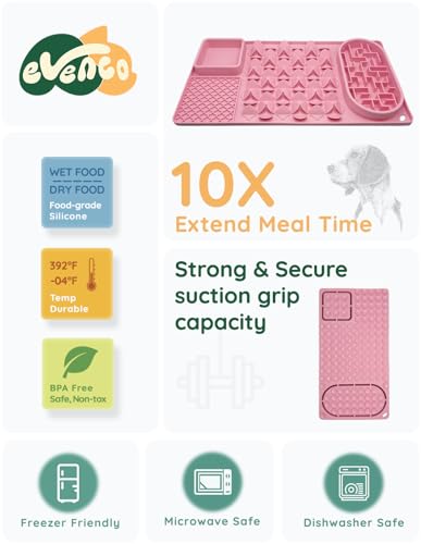 Slow Feeder Bowl for Large Dog, Silicone Lick Mat & Snuffle Mat with Suction Cups - Interactive Puzzle Feeder to Slow Eating & Keep Busy, Reduce Vomiting & Relieve Boredom (21"x 11" Pink) - color: Pink
