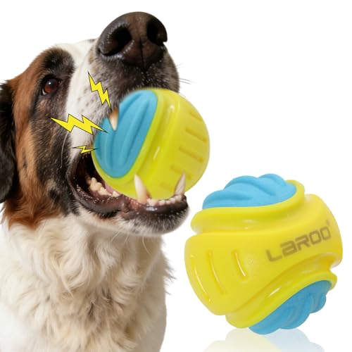 Dog Toy Ball, Indestructible Squeaky Ball for Aggressive Chewers, 3" TPR Rubber Clean Teeth, Relieve Anxiety & Boredom, Interactive Fetch Toy for Medium Large Dogs, Pools &Outdoor Play (Yellow)