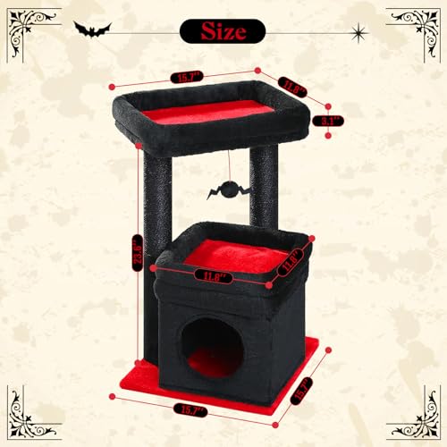 PEQULTI Small Cat Tree Tower for Indoor Cats, Sisal Post & Cozy Condo Black - color: Black, size: M(15.7"L x 15.7"W x 26.7"H)