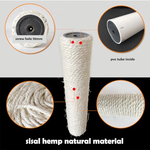 2Pcs M10 Cat Tree Replacement Post - 10mm Bolt Sisal Cat Scratching Post Replacement Pole DIY M10 Bolt Sturdy PVC Tubes Screws Included (3.35 * 11.8") - size: 3.35*11.8"