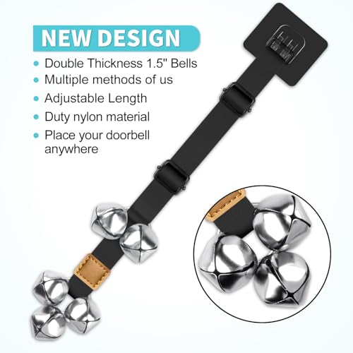 COOYOO Dog Doorbells, Adjustable Potty Training Dog Bells, Upgraded for Training Your Puppy The Easy Way, Premium Quality Housetraining Hanging Bell-5 Extra Large Loud 1.5 DoorBells - color: 01-Black