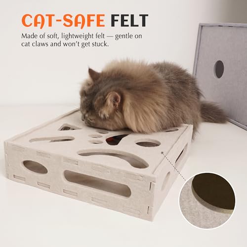 PETKARAY Felt Cat Puzzle Toy, Interactive Cat Toys for Indoor Cats, Interactive Maze for Kitten Felt Puzzle Box with Ball, Beige - color: Beige, size: Cat Puzzle Toy Box