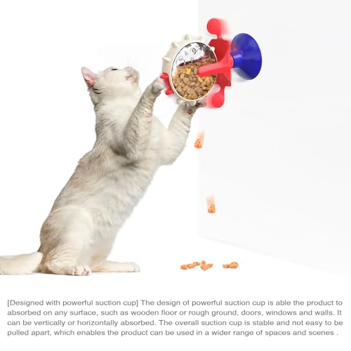 Interactive Cat Slow Feeder, Rotating Durable Dog Puzzle Toy, Mental Stimulation Treat Dispenser with Powerful Suction Cups for Cats and Dogs (Red Blue) - color: Red Blue