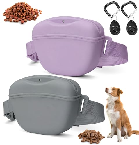 2-Pack Dog Treat Pouch with 2 Clickers, Silicone, Magnetic, Extra-Long Belt