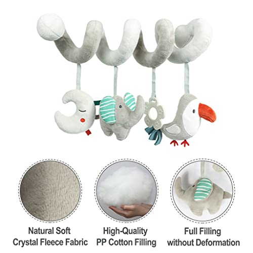 Baby Car Seat Toys, Activity Spiral Plush Hanging Wrap Around Pram Pushchair Stroller Toys, Sensory Early Education Toy for Toddler, Grey Elephant