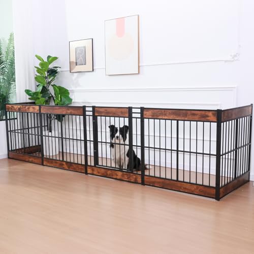 Large Furniture Style Dog Playpen, 32" H Dog Pen with Door, 12 Panels - color: Rustic Brown, style: 12 Panels (31.5" High)
