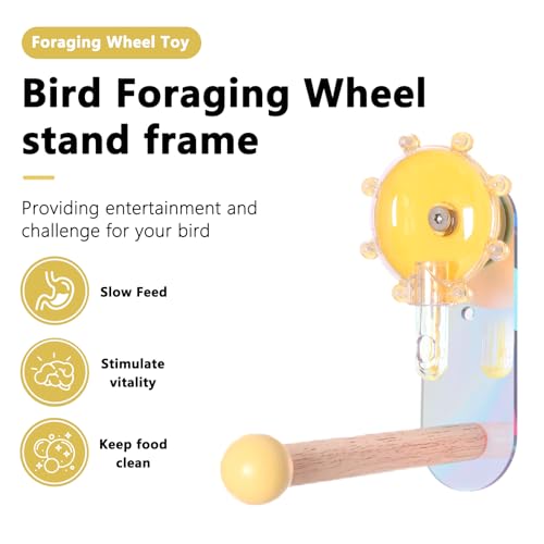 Rotating Foraging Puzzle Toy for Parrots with Colorful Acrylic Perch - Interactive Mental Enrichment Feeder Game for Cockatiels, Conures, Budgies, Lovebirds (Yellow, M) - color: yellow
