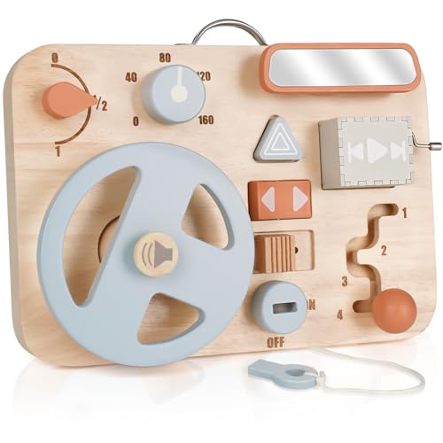 Vanplay Montessori Busy Board for Toddlers - Wooden Montessori Toys, Aesthetic Sensory Activity for Fine Motor Skills, Travel Busy Board Educational Sensory Toys for Boys and Girls