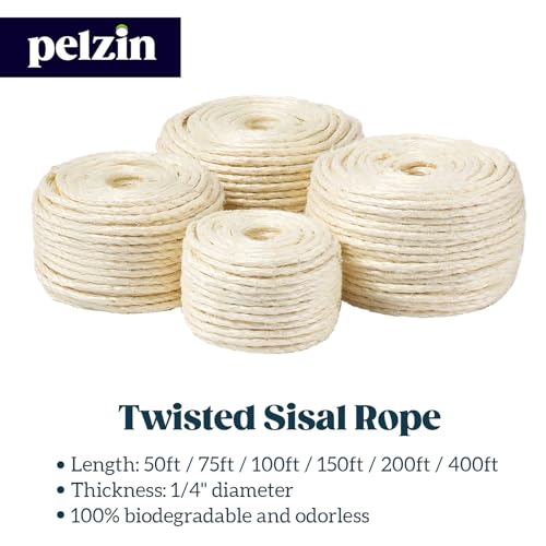 Natural Sisal Rope for Cat Scratcher and Scratching Post 1/4 Inch, 200 Feet - color: White, size: 1/4 inch by 200ft