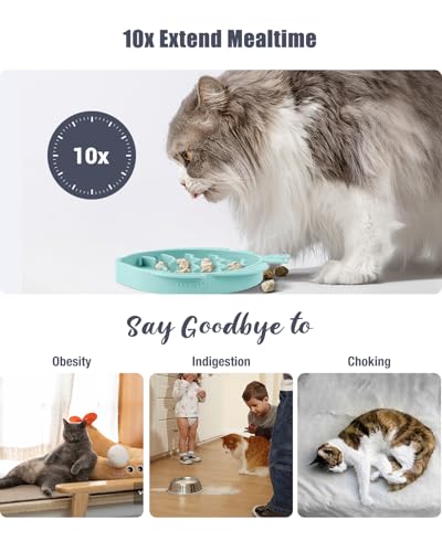 Coomazy Slow Feeder Cat Bowl Silicone Pet Puzzle Feeder for Slow Eating - color: Cyan, size: 1.2 Cups
