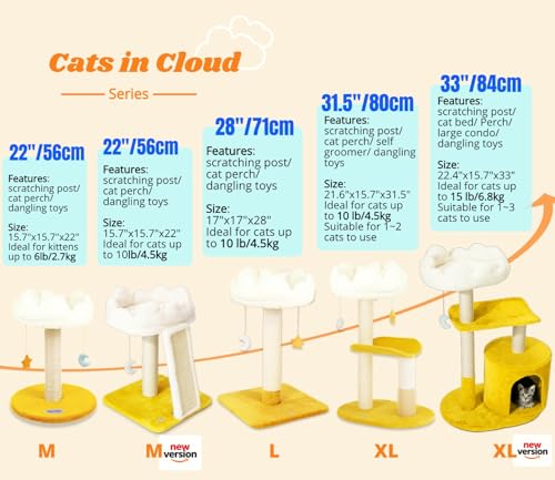 Happi N Pets Cloud Cat Tree, Cat Scratching Post with Soft Bed for Kitten - size: 22" with Scratching Post