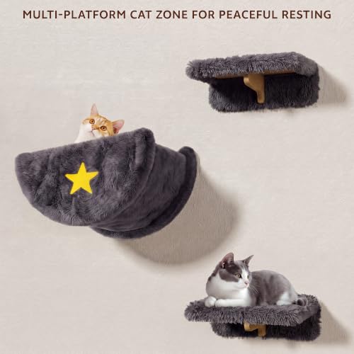 13-in-1 Cat Wall Shelves, Moon & Bridge Cat Wall Furniture, Grey - color: Grey, size: 13-in-1