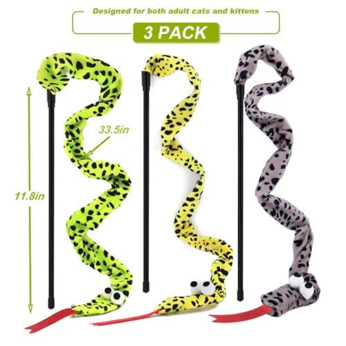 Interactive Cat Toy Wand with Catnip Mouse, Cat Teaser Wand Rainbow String for Bored Indoor Adult Cats and Kittens (3 Pack Snake) - size: 3 Pack Snake