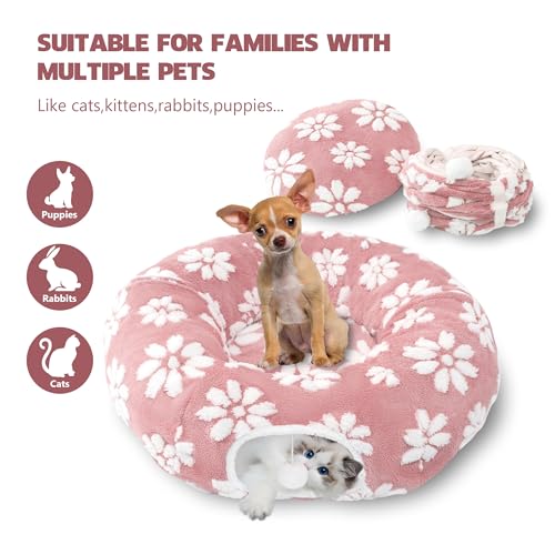 Cute Round Cat Tunnel for Indoor Cats, Pink - color: Pink Flower, size: Round