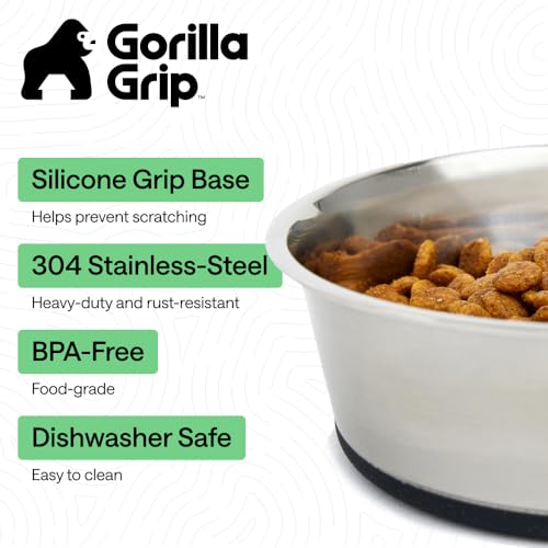 GORILLA GRIP Dog Bowls, Food Grade Stainless Steel, Set of 2, 2 Cup, Black - color: Black, size: 2 Cup (Set of 2)