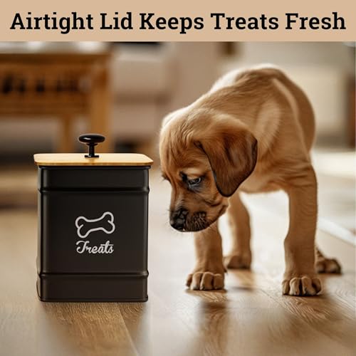 Dog Treat Container with Airtight Bamboo Lid, 5"W x 7"H, 7 Cup Capacity - color: Black - Small