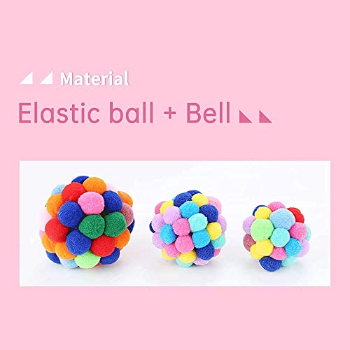 TUSATIY Cat Toy Balls with Bell 3PCS, Colorful Soft Fuzzy Balls Built-in Bell for Cats, Interactive Playing Chewing Toys for Indoor Cats and Kittens