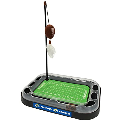 Pets First Cat Ball Track Toy Los Angeles RAMS Football Field CAT Scratcher Toy with Catnip Filled Plush Football Toy&Feather Cat Toy Hanging, Jingle Bell Interactive Ball Cat Chasing 5-in-1 Kitty Toy - color: Los Angeles Rams, size: One Size