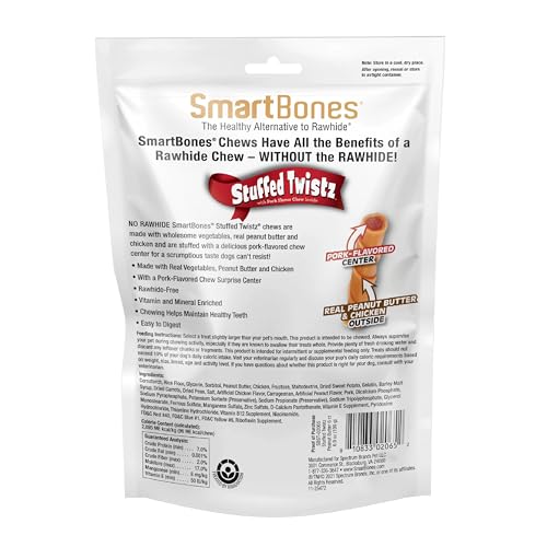 SmartBones Stuffed Twistz with Peanut Butter, Rawhide-Free Chews for Dogs Stuffed with Pork Flavor, 6 Twistz - size: 6.9 Ounce (Pack of 1)