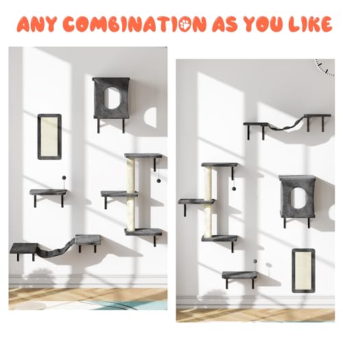 10 Pcs Cat Wall Shelves for Large Cats, Floating Climber with Scratcher - color: Grey, size: 10Pcs