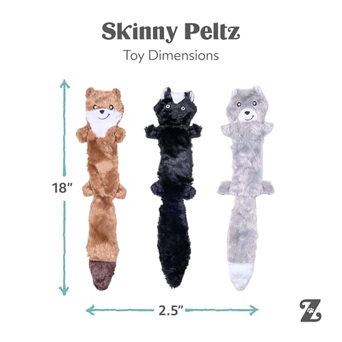 ZippyPaws Skinny Peltz No Stuffing Dog Toy Pack to Keep Them Busy - 18" - style: Weasel, Skunk, Wolf - Large (3-pack)
