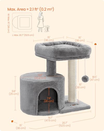 Feandrea Cat Tree, 18.5-in Small Cat Tower, Cute Kittens Condo, Light Gray - color: Light Gray
