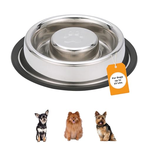 Neater Pet Brands Stainless Steel Slow Feed Bowl - Non-Tip & Non-Skid - Stops Dog Food Gulping, Bloat, Indigestion, and Rapid Eating (.75 Cup) - size: .75 Cup - Non Tip