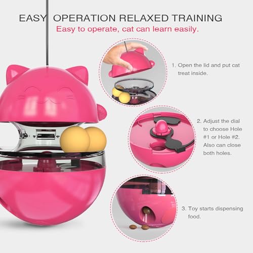 Interactive Cat Toy for Indoor Cats Wobble Treat Dispenser Ball(Rose Red) - color: Rose Red