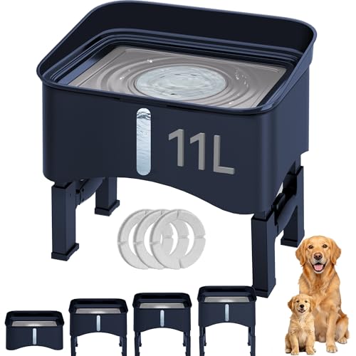 UPSKY 2.9Gal No Spill Dog Water Bowl, 4 Height Adjustable Elevated Bowl - color: Blue