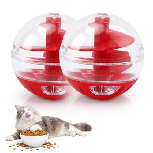 2Pcs Cat Treat Dispenser Toy, Interactive Cat Treat Ball for Cats, Plastic Pet Food Ball for Cats Kitten Training, Adjustable Leakage Mouth, Small 2 x 2in