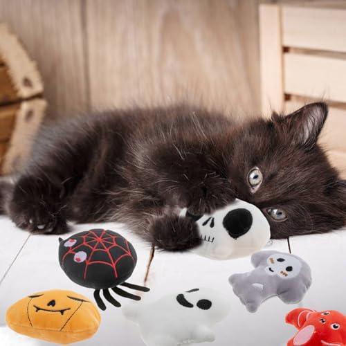 6pcs Halloween Catnip Toy，Indoor Pumpkin Ghost Shaped Cat Toy Plush Interactive Chew Bite Toys for Cat Kitten Indoor Festive Holiday Cat Lover Gift - color: Halloween