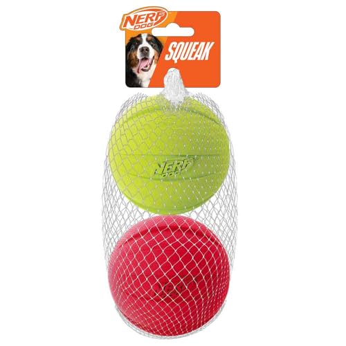Nerf Dog Classic Squeak Ball Outdoor DogToy, 3.8 Inch Dog Ball Fetch Toy, Squeaking Toy for Medium and Large Breeds, Green/Red, 1 Count (Pack of 24) - color: Green/Red, size: 1 Count (Pack of 24), style: 2-Pack