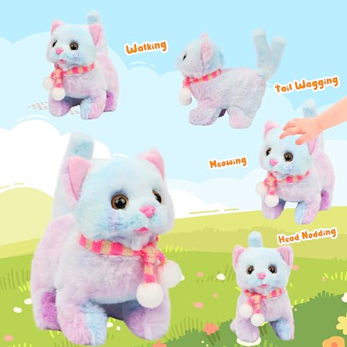 Easfan Rainbow Walking Kitty Cat Interactive Plush Toy Gift for Kids 7.5" - style: Rainbow Cat