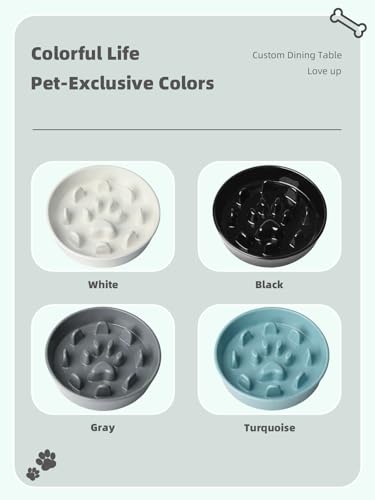 Ceramic 1.5 Cup for Small & Medium Breeds Slow Feeder Dog Bowl (Turquoise) - color: Turquoise
