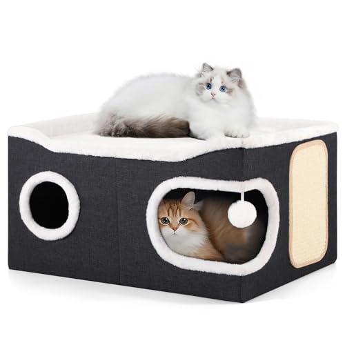 Shikha Extra Large Cat House Bed for Multi Cats with Scratch Pad Black - color: Black, size: Extra Large
