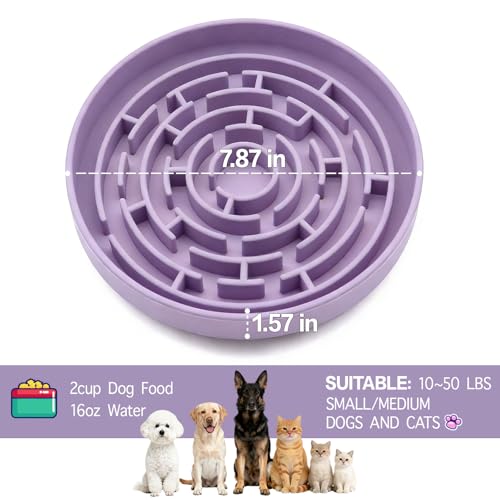 Silicone Slow Feeder Bowl with 37 Non-Slip Suction Cups — Anti-Choking Maze Design, Slows Eating 10x, Anxiety Relief, BPA-Free, for Small & Medium Dogs and Cats (Purple) - color: Purple