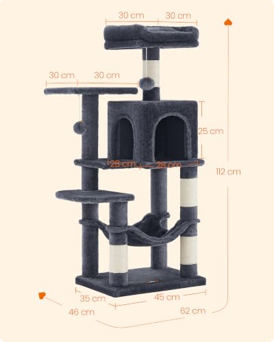 Feandrea Cat Tree, 44.1-Inch Cat Tower, Multi-Level Condo, Smoky Gray - color: Smoky Gray, size: 44.1 Inches