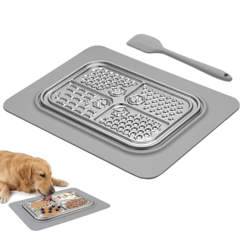 ROJECO Pets Lick Mats,Slow Feeder Licking Pad with Spatula,4-Section