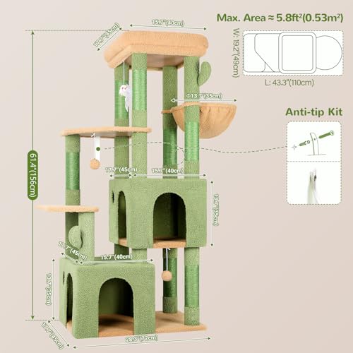 Globlazer Heavy Duty Cactus Cat Trees for Big Cats Maine Coon, F61, Green - color: Cactus, size: 61inch