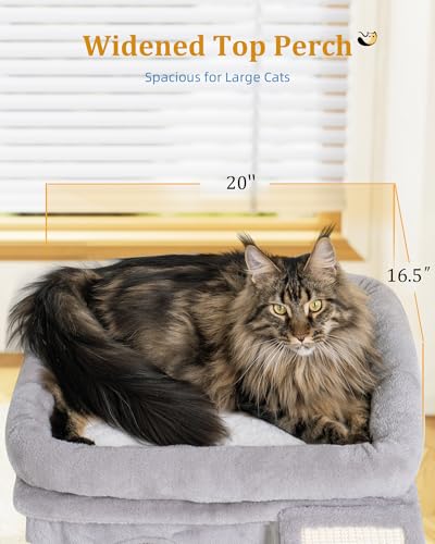 Aechonow Cat Tree Tower for Large Cat, Cat Bed House with Large Perch - color: L—14''Light Grey