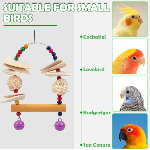 Parrot Cuttlebone Swing Toy – 2-in-1 Hanging Perch with Natural Wood Slices, Rattan Balls & Colorful Beads – Calcium-Rich Chewing Station for Cockatiels, Budgies, Parakeets