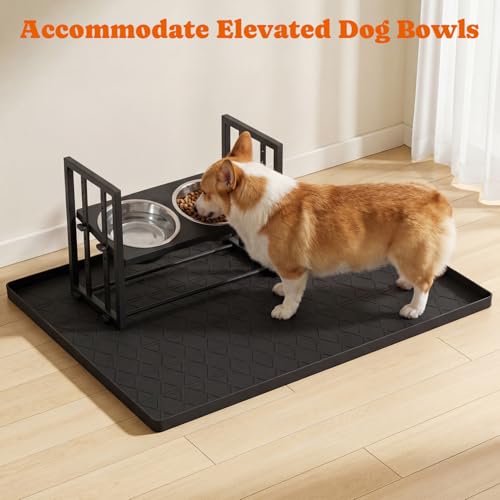 Pawtners Pet Feeding Mat with Raised Edge, 34 x 22 in Dog Food Mat, Black - color: Black