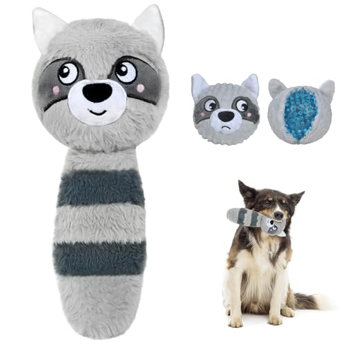 Fida Squeaky Dog Toys for Aggressive Chewers, 3 in 1, Tough Dog Ball - color: Grey Raccoon